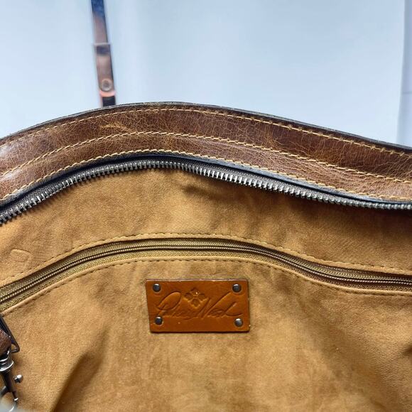 Patricia Nash Leather Poppy Tote Mini Meadows Floral‎ Print Brown Trim Tassels - Picture 12 of 14